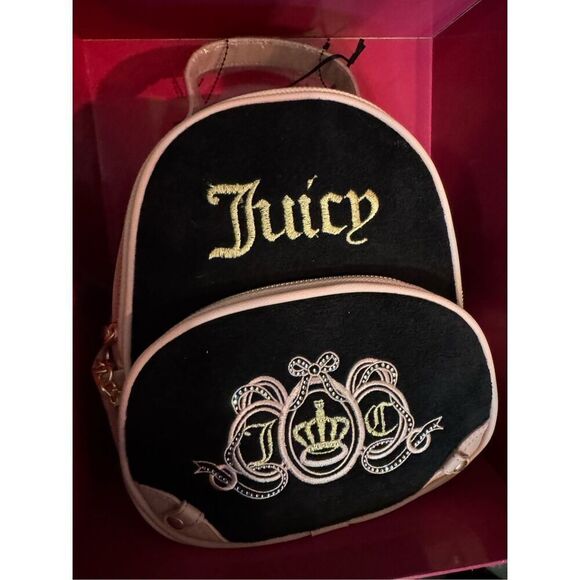 Heritage vintage y2k style  black velour fairytale  juicy couture backpack set - Picture 1 of 7